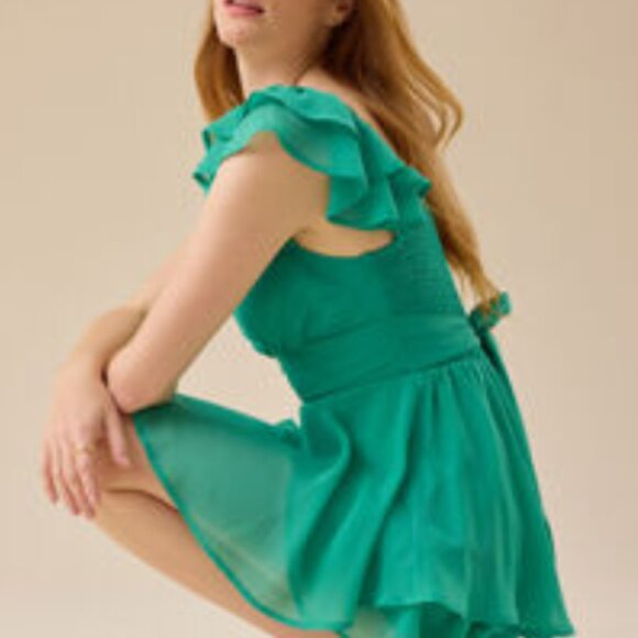 NWT Altar'd State Lainey Double Layered Romper XS Green Dress - Picture 2 of 6
